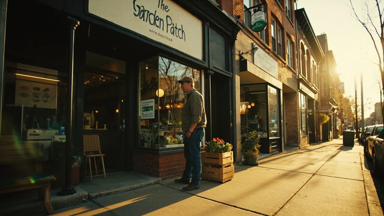 An Ottawa business owner smiling at their laptop showing their growing website analytics dashboard, coffee cup nearby.