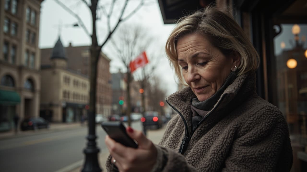 An Ottawa small business owner looking confused in front of two screens — one showing Google Ads dashboard, one showing organic search results on Google.