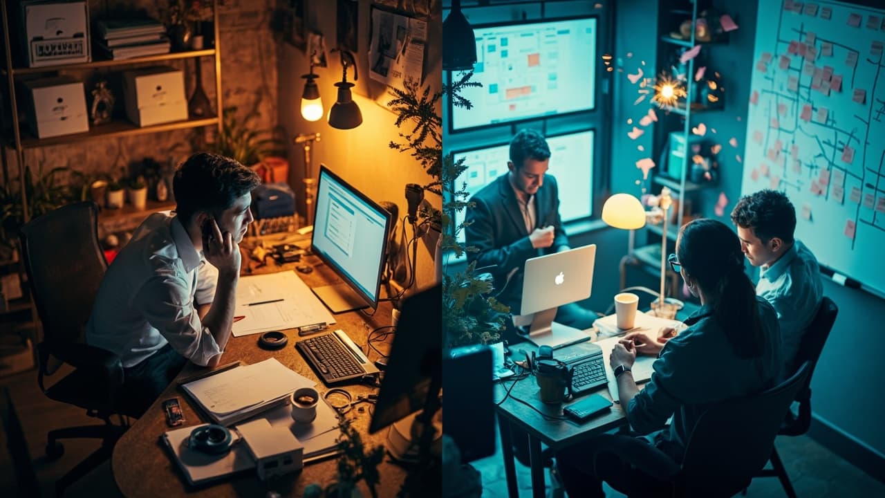 Ottawa small business owner confidently reviewing content options on a laptop in warm golden light